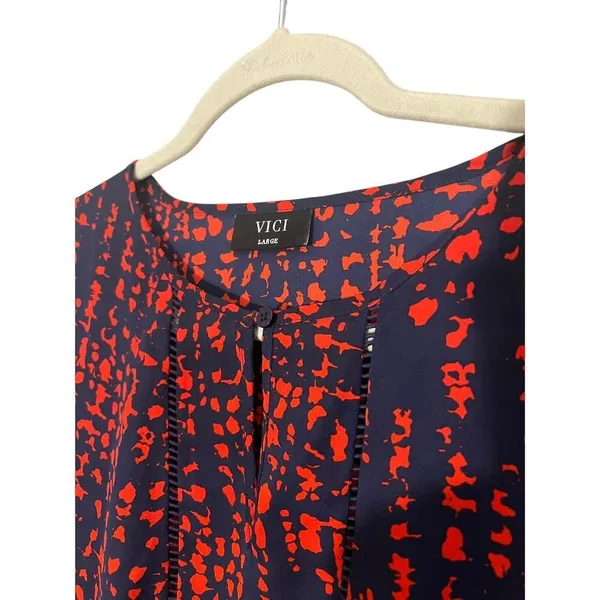 VICI Red Blue Splatter Eyelet Panel Oversized Long Sleeve Blouse Women’s L - Image 3