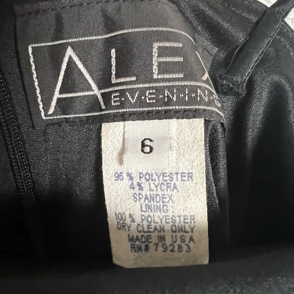Alex Evenings Black Satin Straight Neck Column Maxi Formal Gown Size 6 - Image 5
