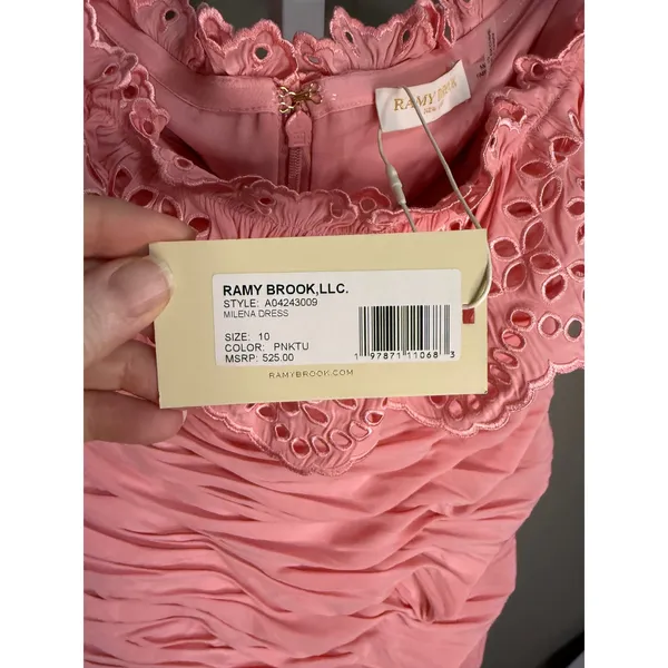 Ramy Brook Milena Strapless Ruched Eyelet Mini Dress Pink Tulip 10‎ NWT Designer - Image 8
