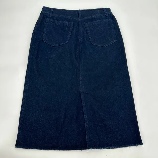 London Jean Skirt Womens 4 Dark Blue Denim Y2K 90s Low/No Waist Double Slit VTG - Image 2