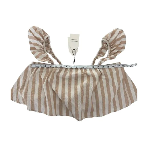 English Factory Crop Top Tan White Striped Ruffle Strap Womens Medium NEW - Image 3
