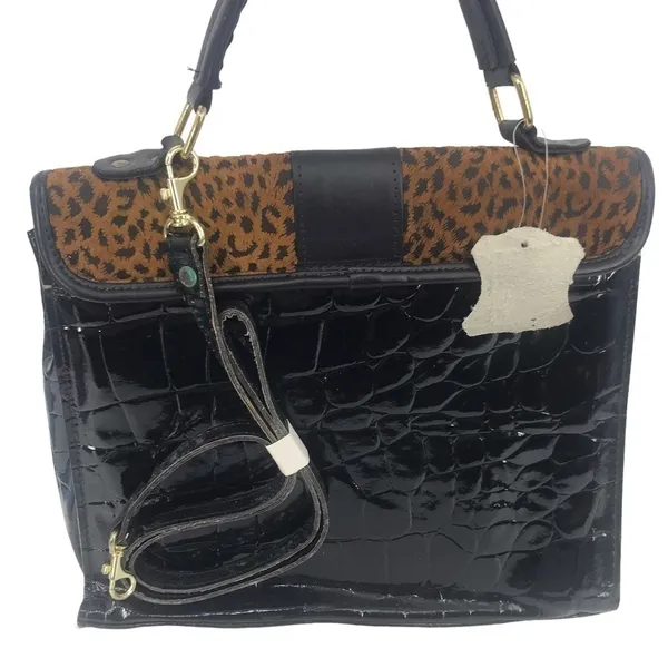 Genuine Leather Cheetah Print Crossbody Bag Convertible Shoulder Purse - Image 5