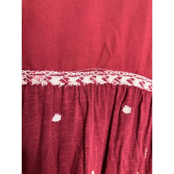 Cato Peasant Top Women L Burgundy Good Embroidered Tiered Babydoll Boho - Image 7