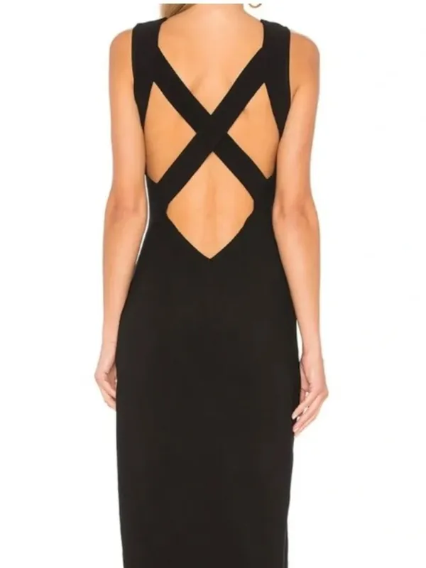 Superdown Revolve High Slit Criss Cross Maxi Dress Open Back Sexy Evening Event - Image 5