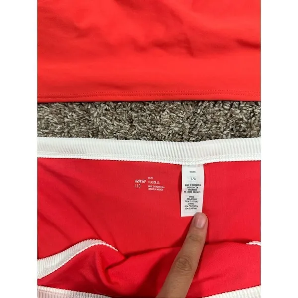 aerie bikini swim set red white ribbed scoop neck longline matching set L - Image 6