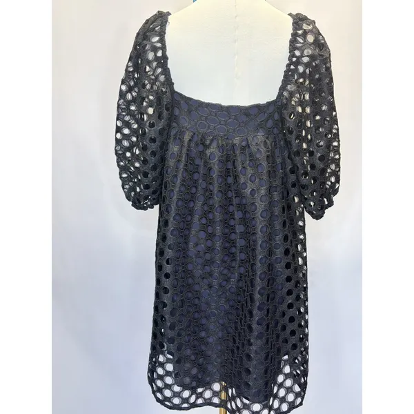 Kimchi Blue Black Eyelet Lace Babydoll Top‎ Puff Sleeve Boho Romantic Medium - Image 3