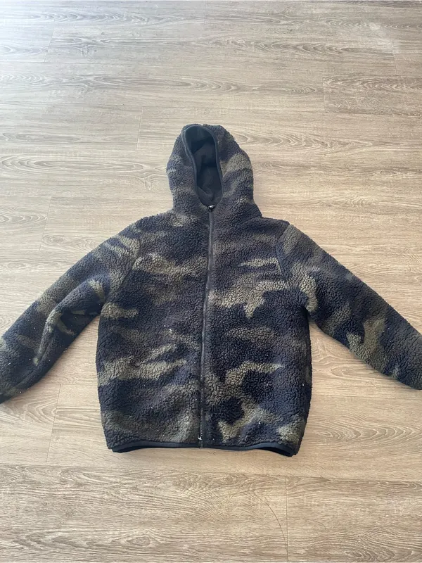 PINK Victoria’s Secret Camo Sherpa Jacket Womens XL Black Fleece Zip Hoodie - Image 2
