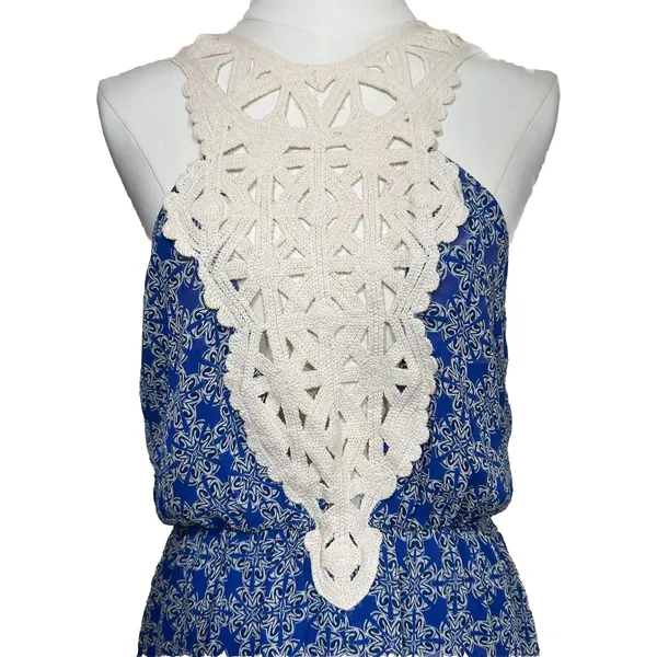 Band of Gypsies Midi Dress Womens S Blue White Geometric Crochet Lace DR5572F‎ - Image 6