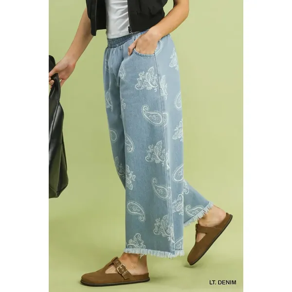 Umgee Denim Paisley‎ Wide-Leg Pants - Medium - Image 2