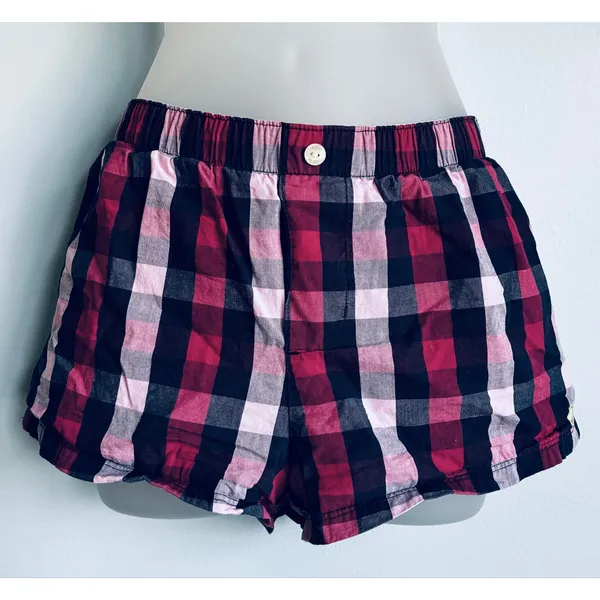 Vintage Y2K Aerie Boxer Pajama Shorts Medium Plaid Pattern Pink Blue White - Image 6