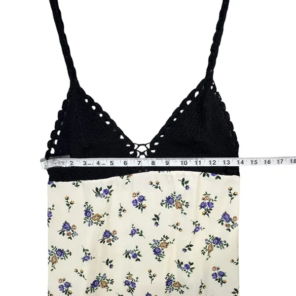 Zara Crochet Satin Maxi Slip Dress Black Cream‎ Lavender Floral Boho Festival S - Image 9