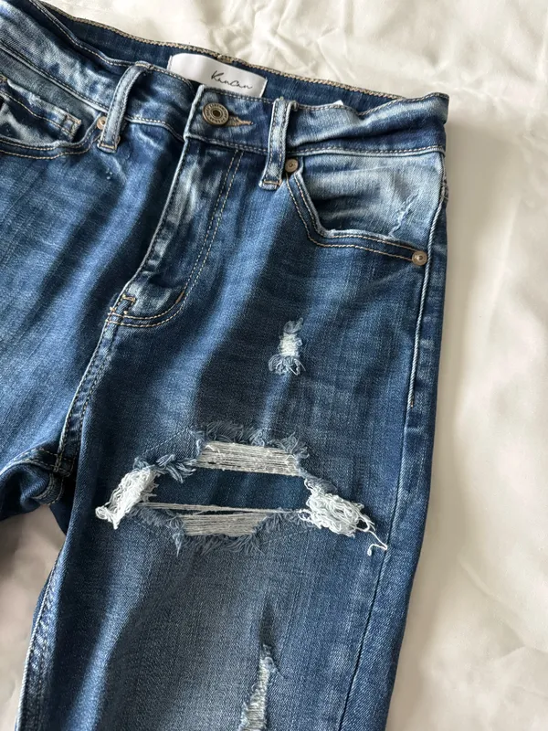 Medium Wash High Rise Distressed Ankle Jeggings - Image 5