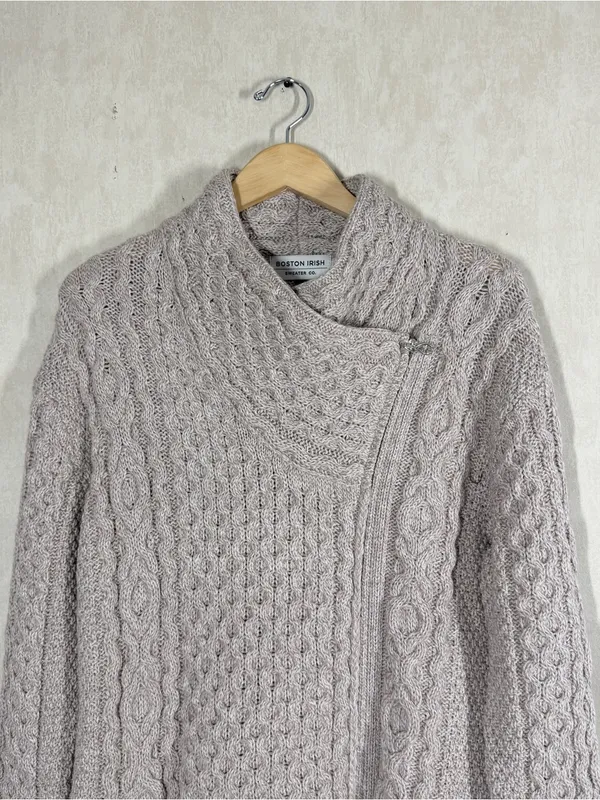 Boston Irish 100% New Merino Wool Asymmetrical Side Zip Cable Knit Sweater L - Image 2