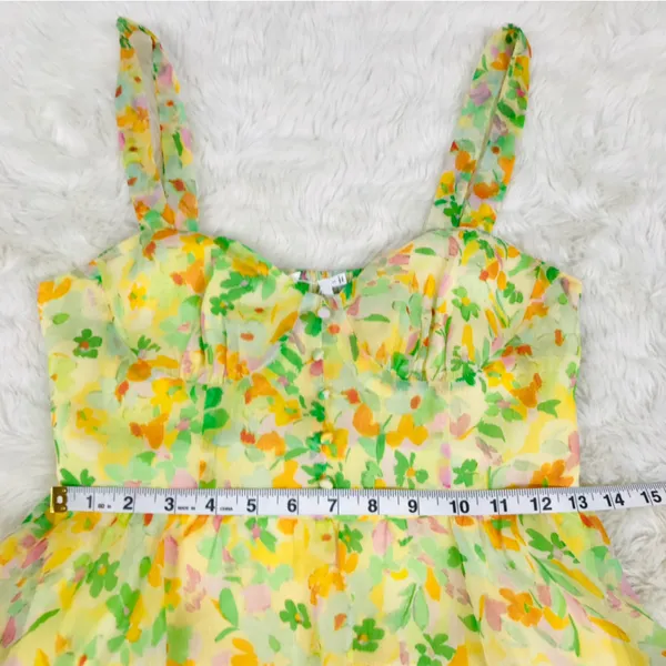 ASTR the Label Floral Chiffon‎ Maxi Dress Small Yellow Tiered Wedding Guest New - Image 14