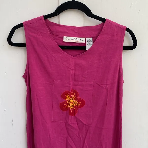 Vintage 90s Linen Embroidered Midi Dress Small Pink French Laundry Cottagecore - Image 3
