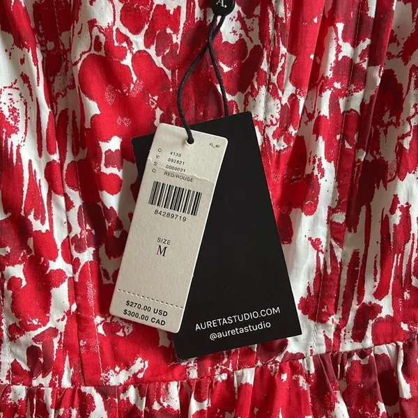 Anthropologie Aureta Square Neck Corset Midi A Line Dress Red White size M - Image 5