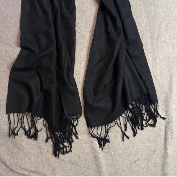 Pashmina Scarf Fringe Trim Wrap 100% Pashmina Black Unisex Adult - Image 6