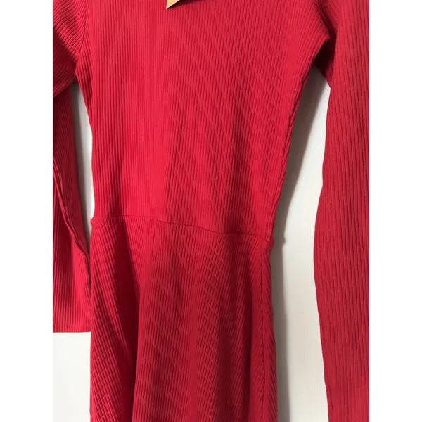 Reformation Jeans Maya Cherry Red Ribbed Turtleneck Mini Dress Long Sleeves XS - Image 6