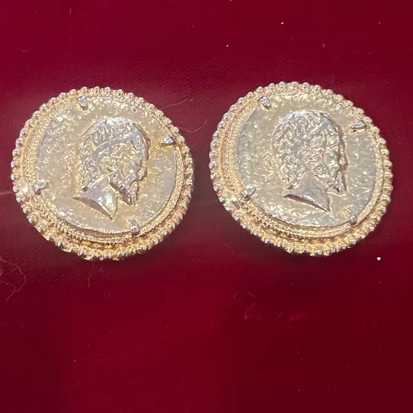 Vintage Roman Coin 1980s clip on gold tone earrings - Image 2