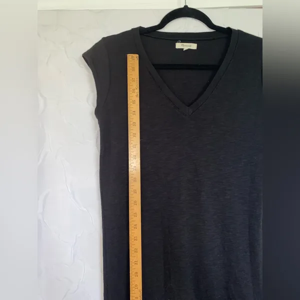 Madewell Midi V-Neck Women's Dress Small Cap Sleeves Slit Black Viscose - Image 2