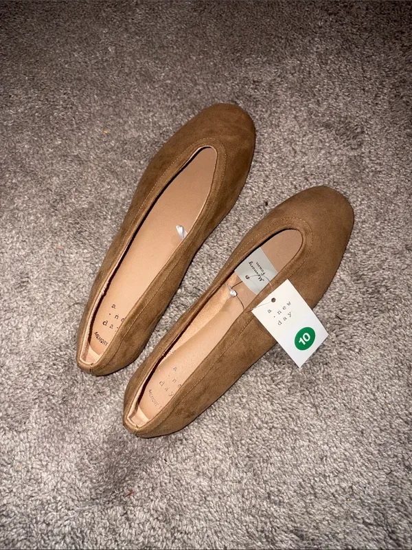 a new day Tan faux Suede Ballet Flats size 10 office - Image 2
