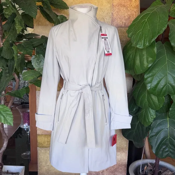 Halston Heritage NEW Halston Women's Belted Wrap Silver Collared Trench Coat With Pockets, Size M - Image 7