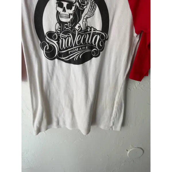 Suavecita Pomade 2010s Skull Rose Baseball Tee Red‎ White Rockabilly Women's XL - Image 3