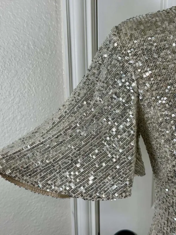 Eliza J Sequin Flutter Sleeve Sheath Dress in Silver - Image 4
