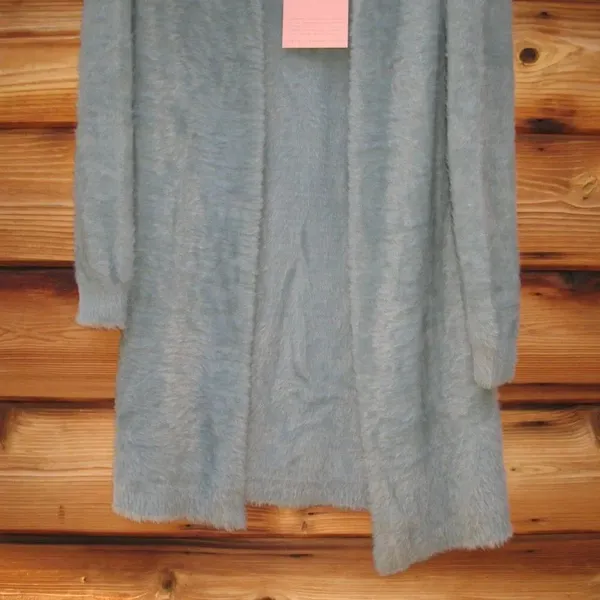 Blue Size S M L Open Front Soft Fuzzy Cardigan Sweater Long Fall Winter Spring - Image 6