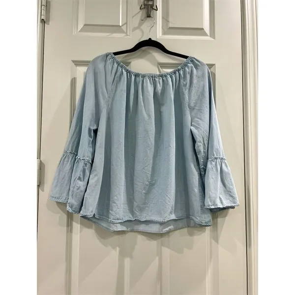 Sanctuary Women's Blue Off Shoulder Bell Sleeve Blouse Size L - Image 3