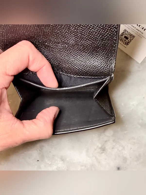 Coach Small Black Bifold Wallet - Leather Snap Bilfold with Coin Pocket - Image 7