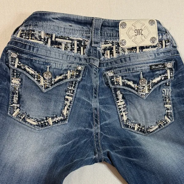 Miss Me Indigo Boot Cut Jeans with Embellished Pockets - Image 8