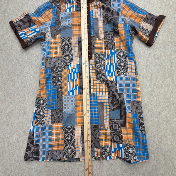Vtg Montgomery Ward Dress Womens M Patchwork Brown Retro Mod 70s Whimsy Hippie - Image 9