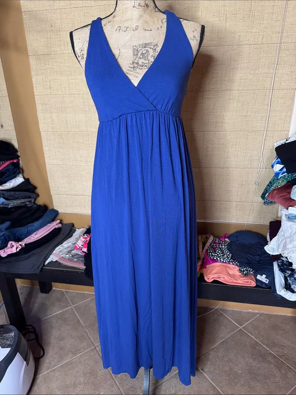 Cynthia Rowley Royal Blue Hi-Low Maxi Dress Criss Cross Back Small - Image 2