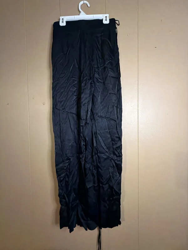Zara Women's Black Satin Wide Leg Pull-On Lounge Pants - Image 2