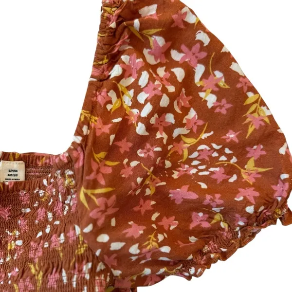 Roxy Hello Petal Woven Mini Dress On or Off Shoulder Fall Smocked Size Small - Image 7