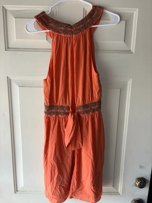 Alice + Olivia Silk mini dress High Neck Beaded embroidered A-line orange boho siz XS - Image 7
