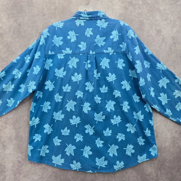 Haband Blue Leaf Cozy Flannel Y2K Vintage Button Down Long Sleeve Shirt XL‎ - Image 11