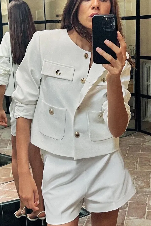 blazer jacket white golden buttons office suit coat business casual - Image 2
