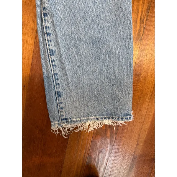 Zara Premium Denim Collection Light Wash Straight Leg Raw Hem Jeans Size 6 - Image 7