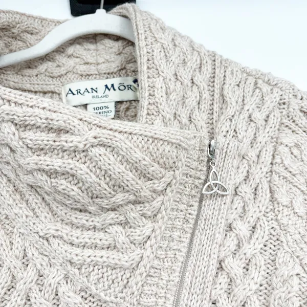 Aran‎ Mor Womens Merino Wool Irish Cable Knit Side Zip Coatigan Sweater Size S - Image 6