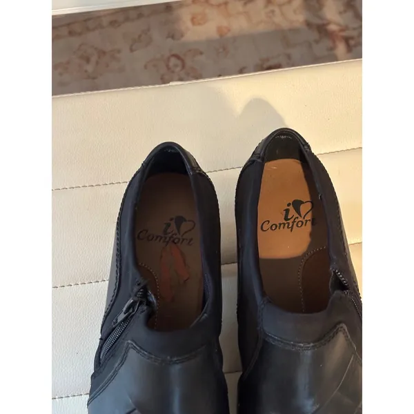 I Comfort Marietta Black Leather Ankle Booties Side Zip Block Heel Shoes 8.5W - Image 2