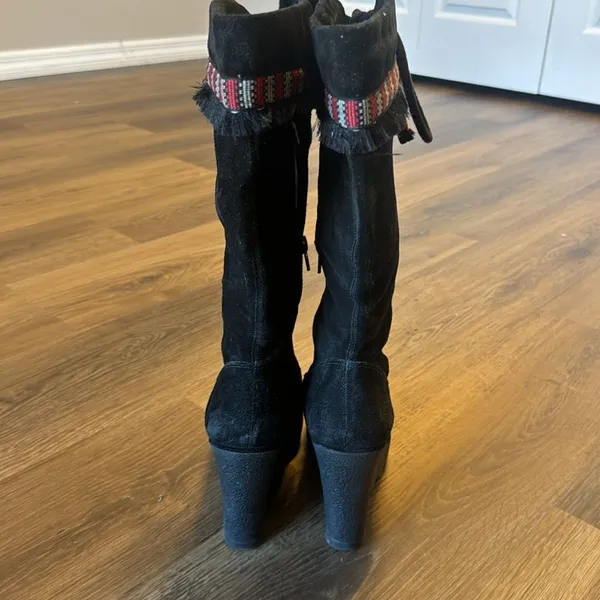 Diane Von Furstenberg Women Jimson Suede Wedge Boho Tribal Fringe Boots‎ Size 7 - Image 9