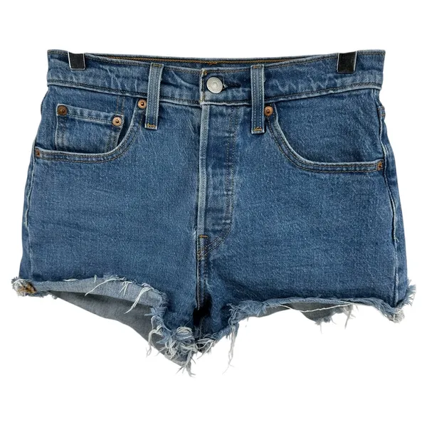 Levi’s 501 Shorts Cotton Denim Button Fly Frayed High Rise Medium 25 - Image 2