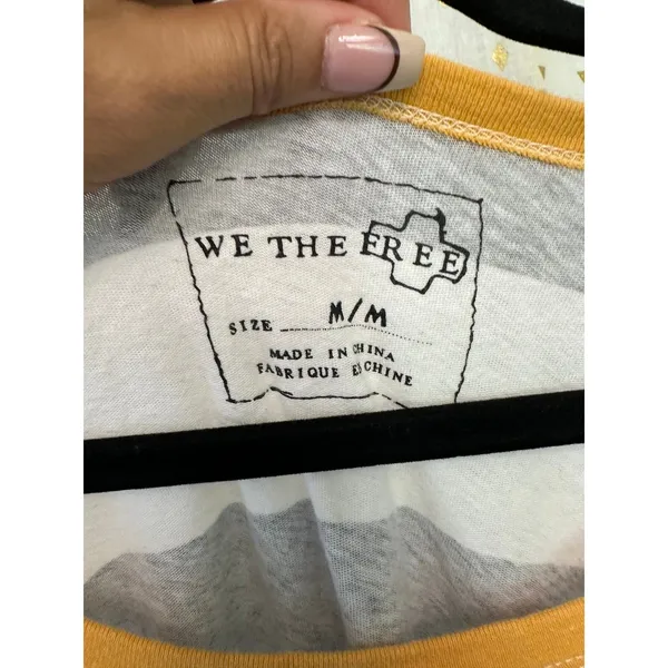 We The Free 100% Cotton Grey White Stripes Contrasting Yellow Trim Peplum Top M - Image 4