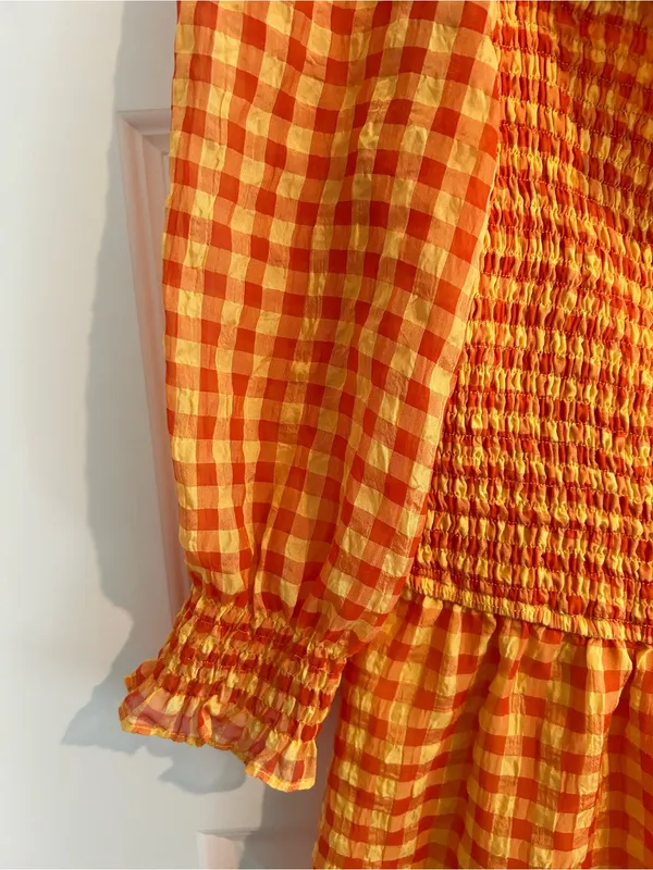 Day + Moon Gingham Romper Orange Yellow Size L - Image 4