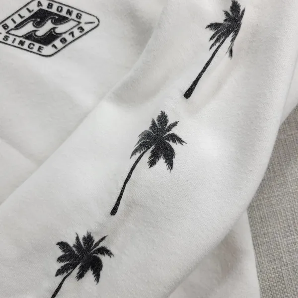 Billabong Windy Palms Womens Sweatshirt Size M White DIY Raw Cut Hem Crop Hoodie - Image 11