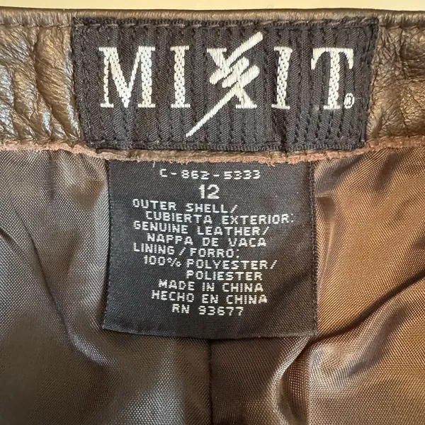 MixIt Vintage Brown Genuine Leather Pants Women 12 High Rise Straight Leg 90s - Image 6