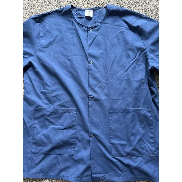Medline Women's Navy Blue‎ Long Sleeve Snap Button down Scrub Top Size Medium - Image 4