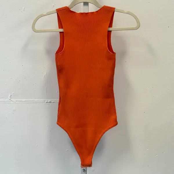 Happily Grey Women's Ribbed Square Neck Bodysuit Orange Size Small‎ Sleeveless - Image 2